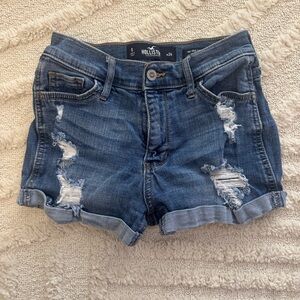 Hollister High Rise Short-Short Blue Denim Distressed Shorts Women’s Size 0